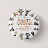 Whimsical Funny Animals 2nd Birthday Party 缶バッジ (正面)