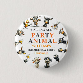 Whimsical Funny Animals 2nd Birthday Party 缶バッジ