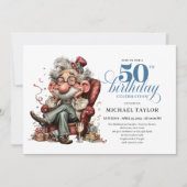 Whimsical Funny Man 50 Party Milestone Invitation 招待状 (正面)