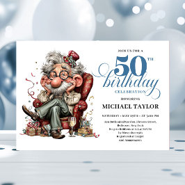 Whimsical Funny Man 50 Party Milestone Invitation 招待状