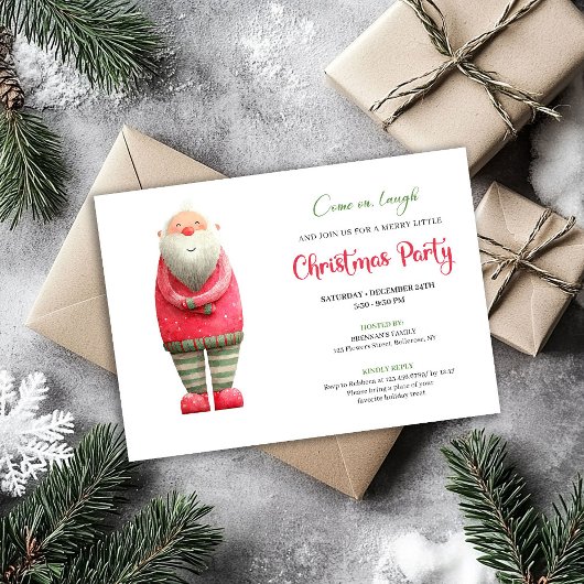 Whimsical Funny Pink Santa Christmas Party Invite 招待状