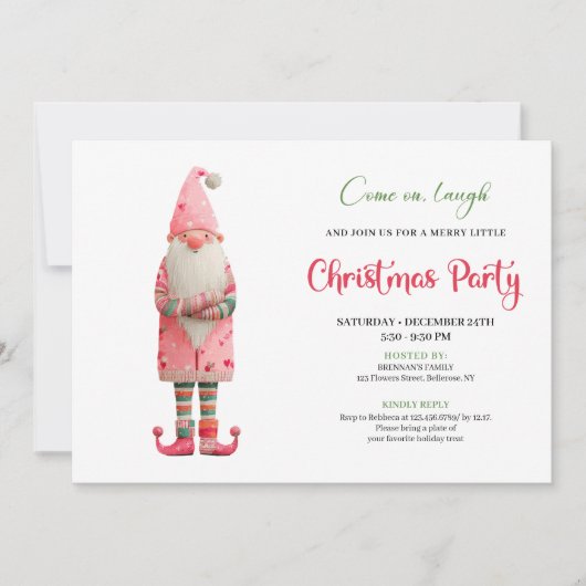 Whimsical Funny Pink Santa Festive Party Invites 招待状 (正面)