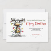 Whimsical Funny Reindeer Christmas Greeting Card シーズンカード (正面)
