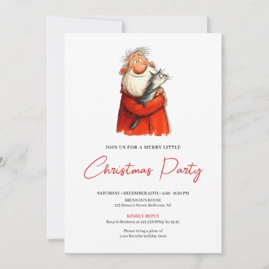 Whimsical Funny Santa Festive Christmas Invitation 招待状 (正面)