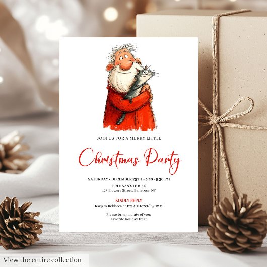 Whimsical Funny Santa Festive Christmas Invitation 招待状