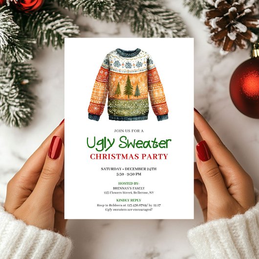 Whimsical Funny Ugly Sweater Holiday Design 招待状