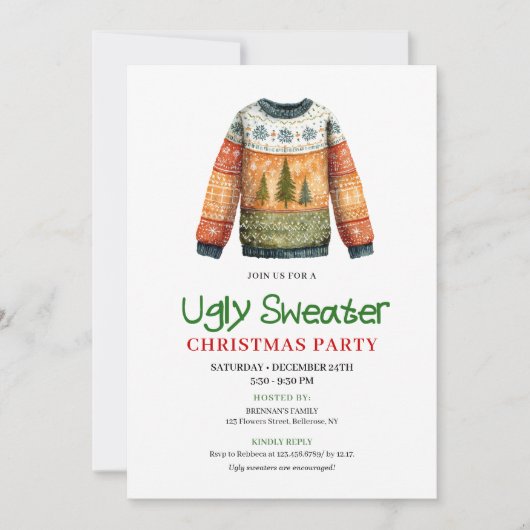Whimsical Funny Ugly Sweater Holiday Design 招待状 (正面)