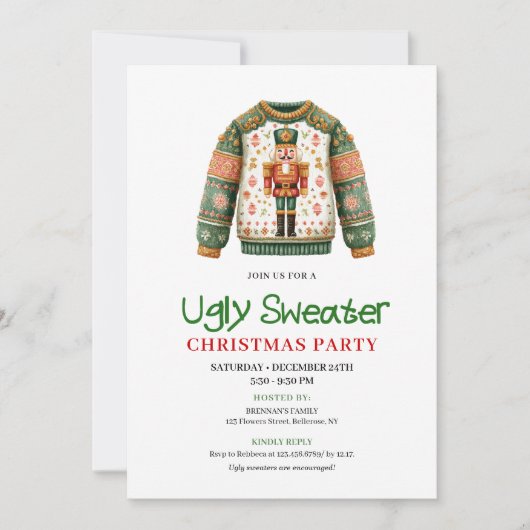 Whimsical Funny Ugly Sweater Xmas Invitation 招待状 (正面)