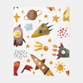 Whimsical Galaxy Rocket Space Pattern Baby Blanket フリースブランケット
