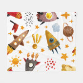 Whimsical Galaxy Rocket Space Pattern Baby Blanket フリースブランケット (正面(横))
