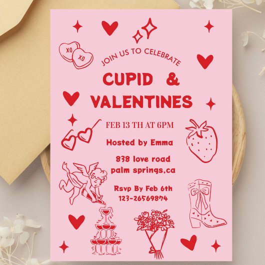 whimsical Galentines Cupid & Galentine's パーティー 招待状