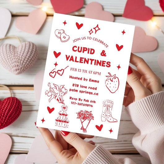 Whimsical Galentines Cupid & Galentine's  Party 招待状