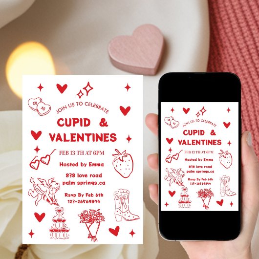 Whimsical Galentines Cupid & Galentine's  Party 招待状