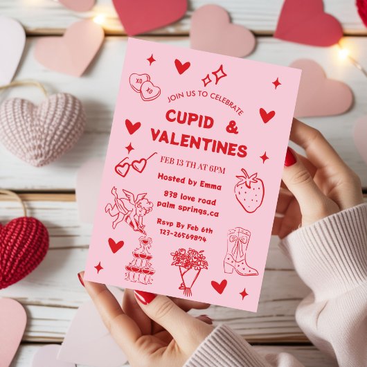 Whimsical Galentines Cupid & Galentine's  Party 招待状