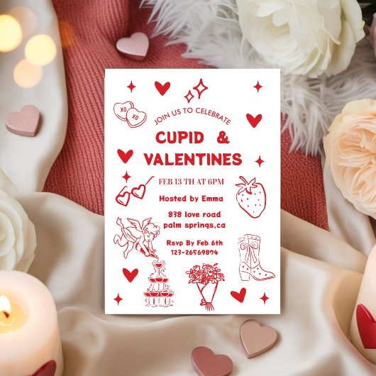 Whimsical Galentines Cupid & Galentine's  Party 招待状