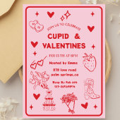 Whimsical Galentines Cupid & Galentine's  Party 招待状