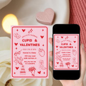 Whimsical Galentines Cupid & Galentine's  Party 招待状