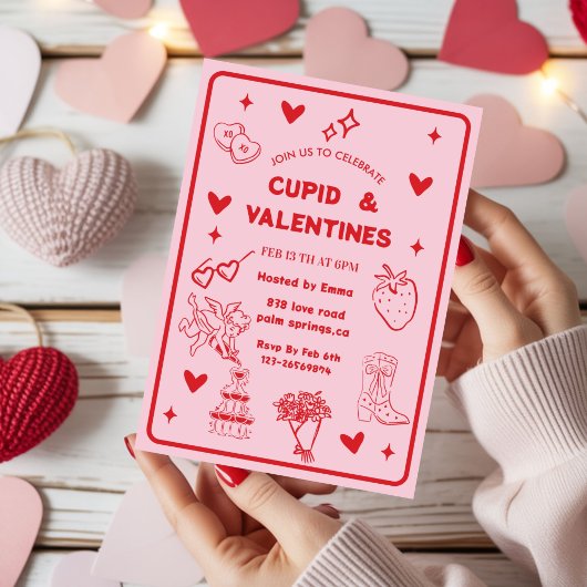 Whimsical Galentines Cupid & Galentine's  Party 招待状