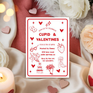 Whimsical Galentines Cupid & Galentine's  Party 招待状