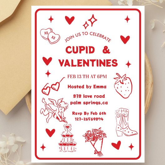  whimsical Galentine's Day Cupid & Galentine's Par 招待状