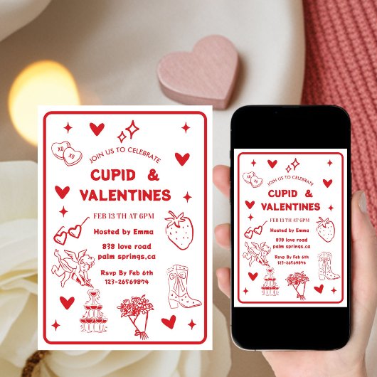  whimsical Galentine's Day Cupid & Galentine's Par 招待状