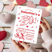 Whimsical Galentines Hand Drawn  red girls Party  招待状