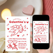 Whimsical Galentines Hand Drawn  red girls Party  招待状