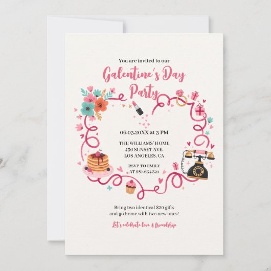 Whimsical Galentines Invitation Vintage Phone 招待状 (正面)