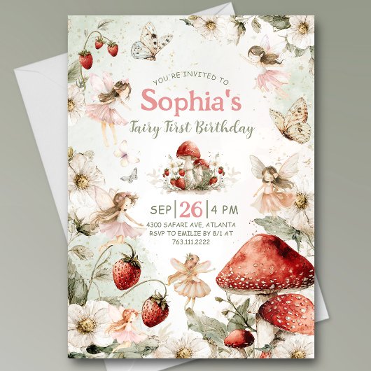 whimsical garden fairy first birthday 招待状