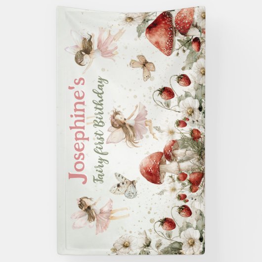 whimsical garden fairy first birthday 横断幕 (縦)