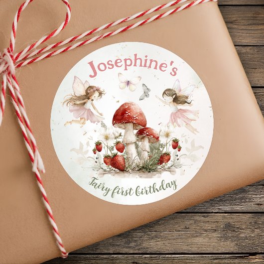 whimsical garden fairy first birthday girl ラウンドシール