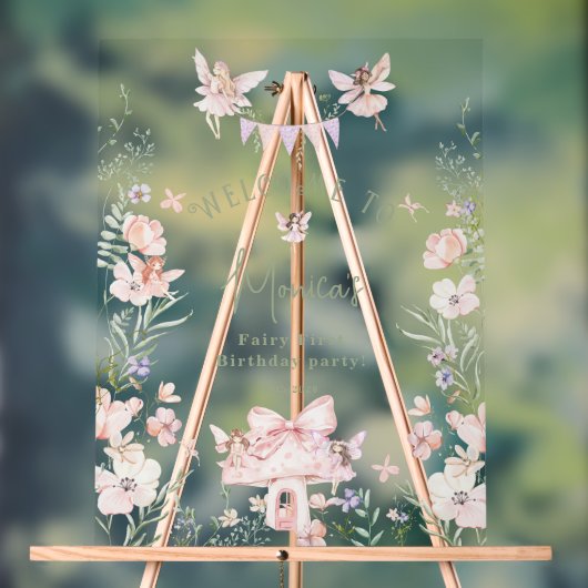 Whimsical garden Fairy First Birthday Welcome アクリルサイン (ニュートラル)