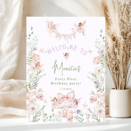 Whimsical garden Fairy First Birthday Welcome ポスター