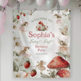 whimsical garden fairy first birthday welcome sign タペストリー
