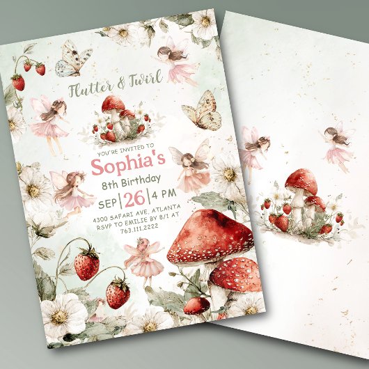 whimsical garden flutter and twirl fairy birthday 招待状