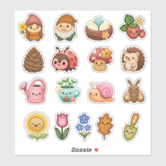 Whimsical Garden Friends Custom-Cut Vinyl Sticker シール
