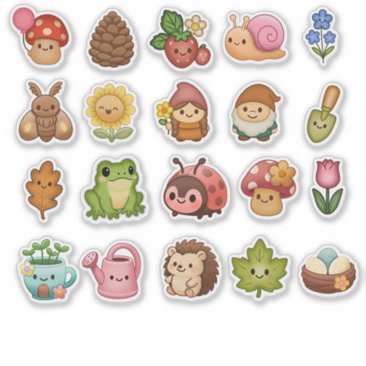 Whimsical Garden Friends Sticker Sheet シール (正面)