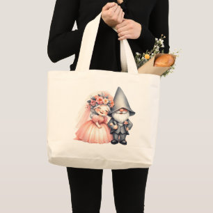whimsical garden gnome wedding tote bag gift ラージトートバッグ