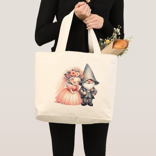  whimsical garden gnome wedding tote bag gift ラージトートバッグ (正面(商品))