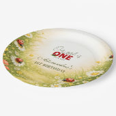 Whimsical Garden Lady Bug 1st Birthday ペーパープレート (アングル)