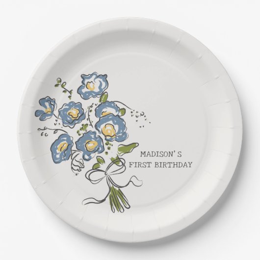 Whimsical Garden Party Bright Floral Birthday ペーパープレート (正面)