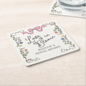 Whimsical Garden Party Doodle Floral Bridal Shower スクエアペーパーコースター (アングル)