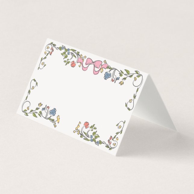 Whimsical Garden Party Doodle Floral Place Card (正面)