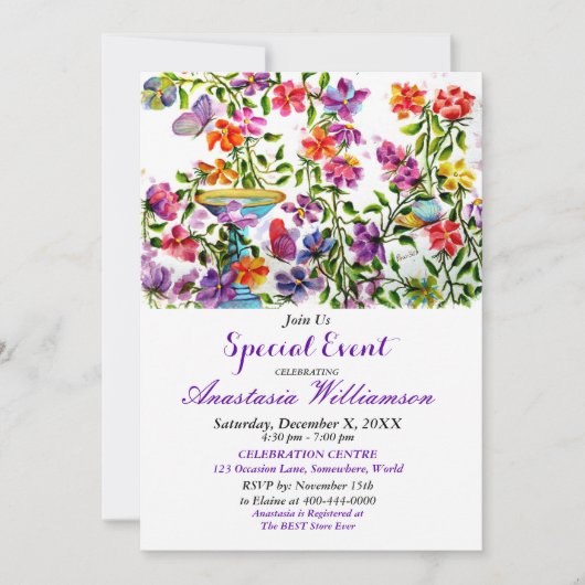 whimsical garden party event invitation 招待状 (正面)