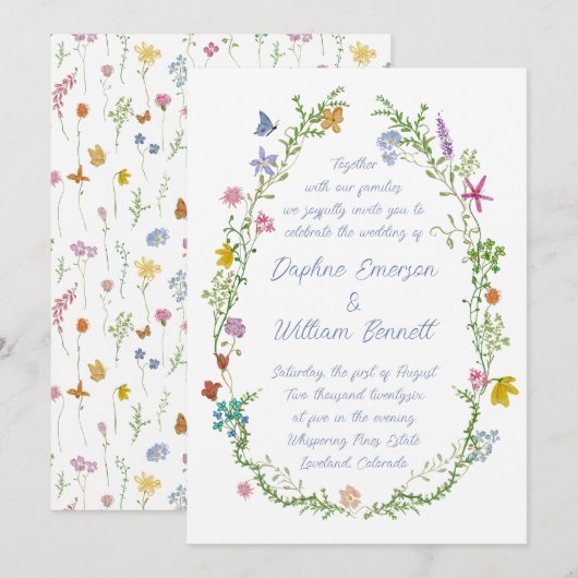 Whimsical Garden Wildflowers Wedding 招待状 (正面/裏面)