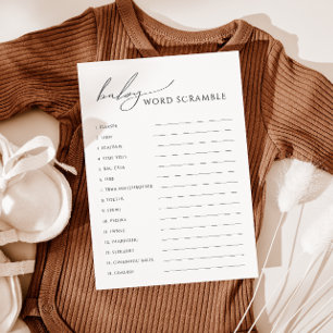 Whimsical Gender Neutral Baby Word Scramble Card 招待状