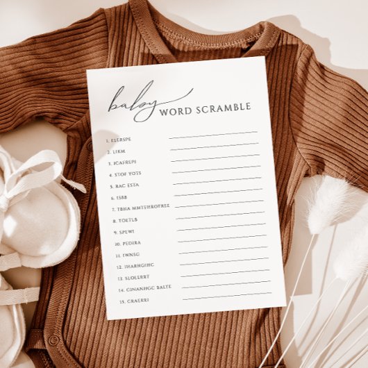 Whimsical Gender Neutral Baby Word Scramble Card 招待状