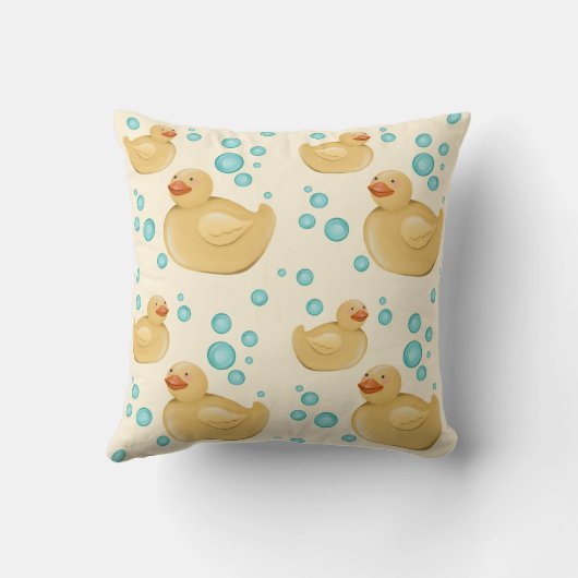 Whimsical Gender Neutral Duck Bubble Throw Pillow クッション (裏面)
