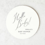 Whimsical Gender Neutral Hello Baby ラウンドペーパーコースター<br><div class="desc">Introducing our whimsical gender-neutral hello baby round paper coaster—perfect for any season, whether it's fall, winter, spring, or summer! This coaster has a boho-chic vibe with modern, elegant calligraphy and a minimalist black-and-white design. It's pretty and unique, with a touch of vintage shabby chic, making it perfect for both boys...</div>