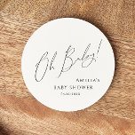 Whimsical Gender Neutral Oh Baby ラウンドペーパーコースター<br><div class="desc">Introducing our whimsical gender-neutral oh baby round paper coaster—perfect for any season, whether it's fall, winter, spring, or summer! This coaster has a boho-chic vibe with modern, elegant calligraphy and a minimalist black-and-white design. It's pretty and unique, with a touch of vintage shabby chic, making it perfect for both boys...</div>